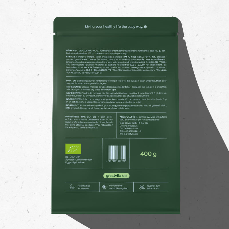 Bio-Moringa-Pulver 400 g – rein pflanzlich