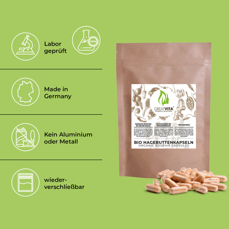 Bio-Hagebutten-Kapseln – 3000 mg Tagesdosis