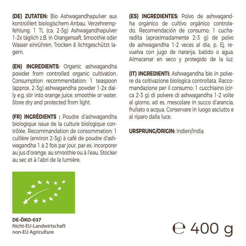 GreatVita Bio Ashwagandha Pulver zutaten