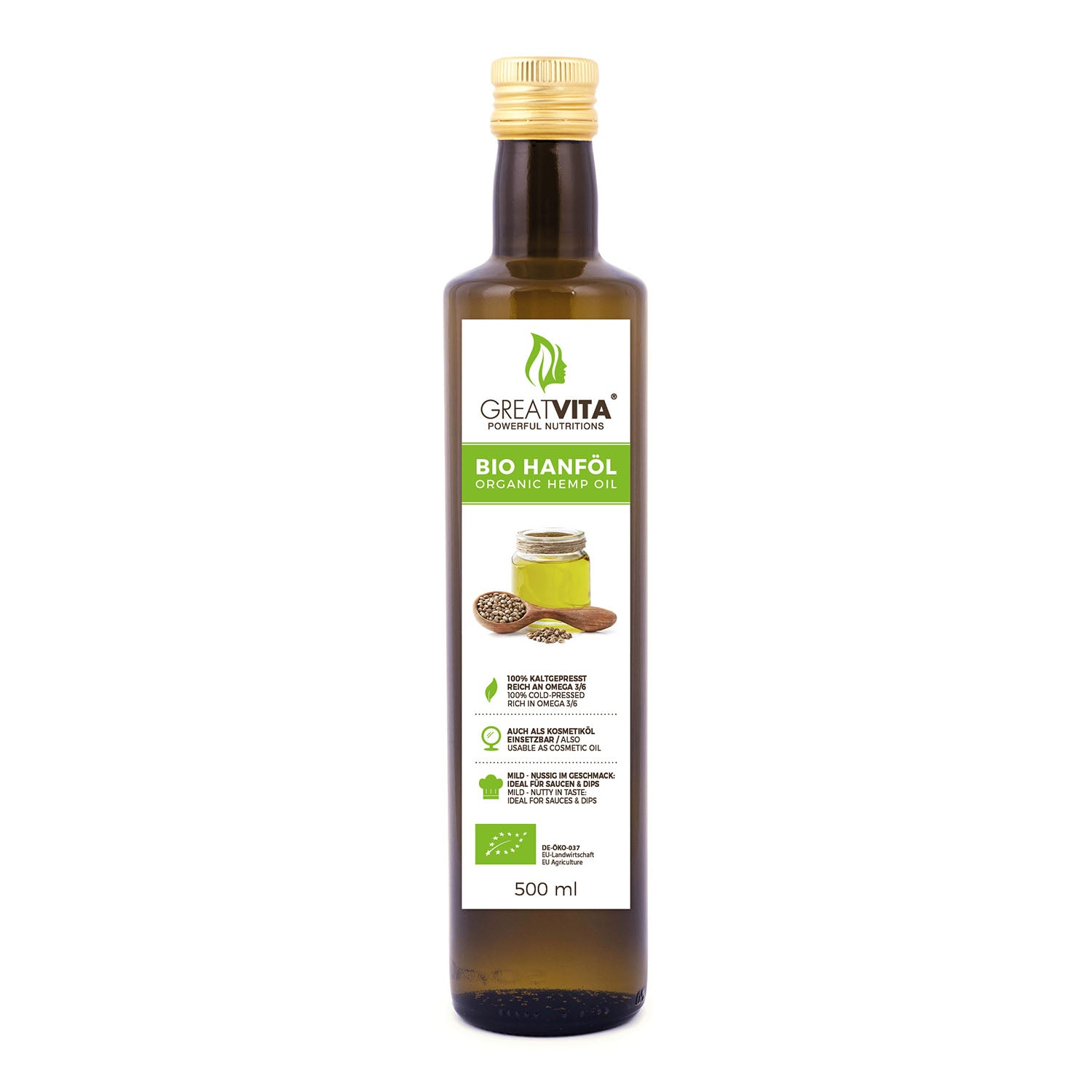 GreatVita Bio Hanfoel 500 ml in Flasche