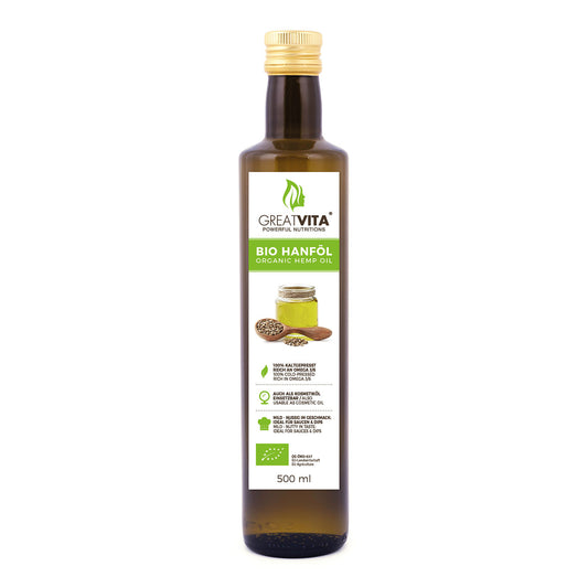 GreatVita Bio Hanfoel kaltgepresst und rein 500 ml in Flasche