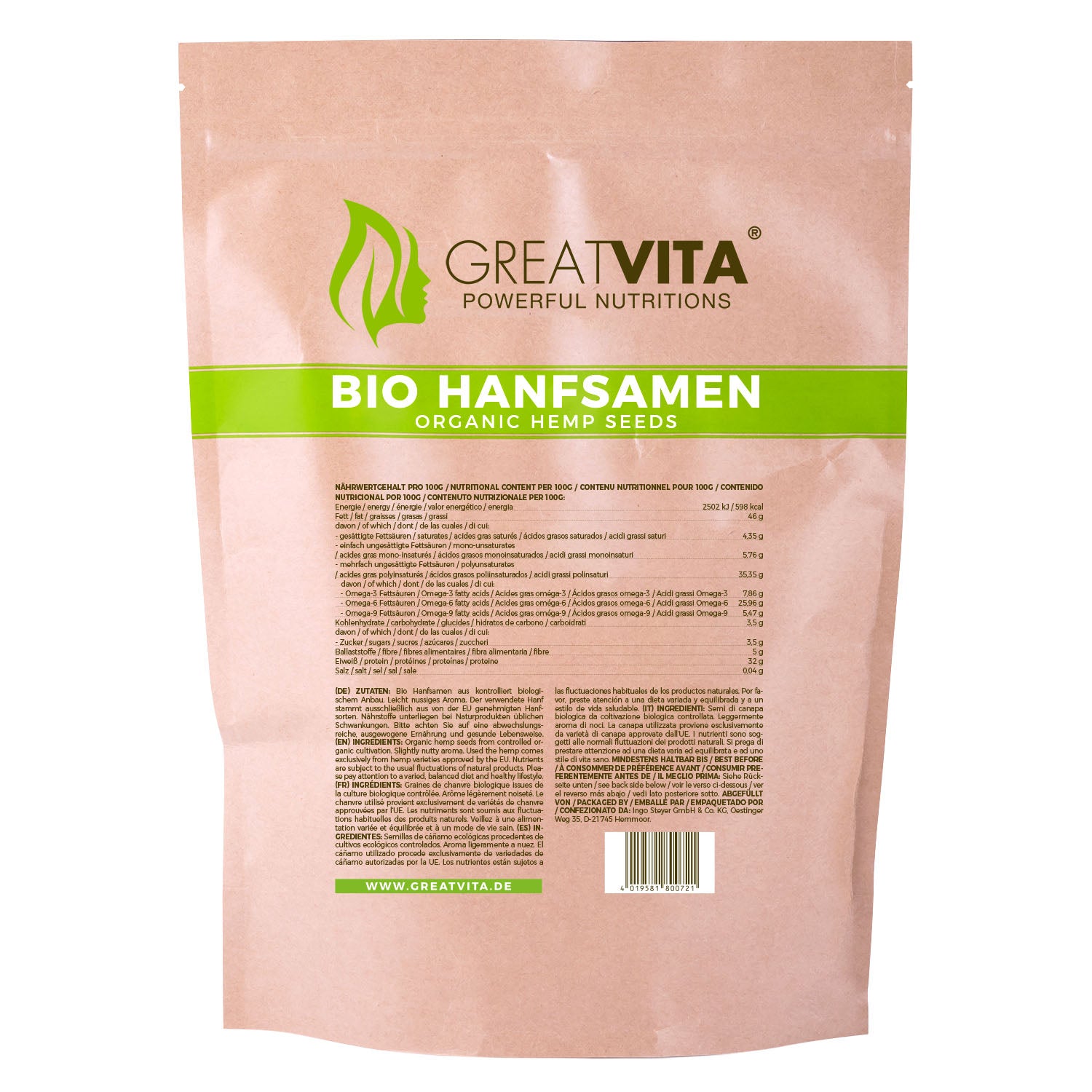 GreatVita Bio Hanfsamen rückseiten etikett