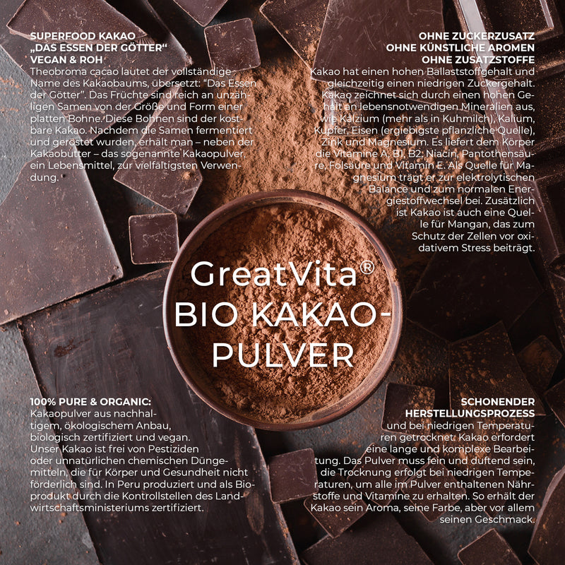 GreatVita Bio Kakaopulver Roh multifunktionell