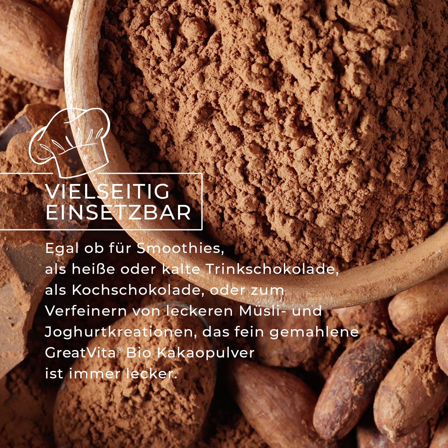 GreatVita Bio Kakaopulver Roh vielseitig einsetzbar