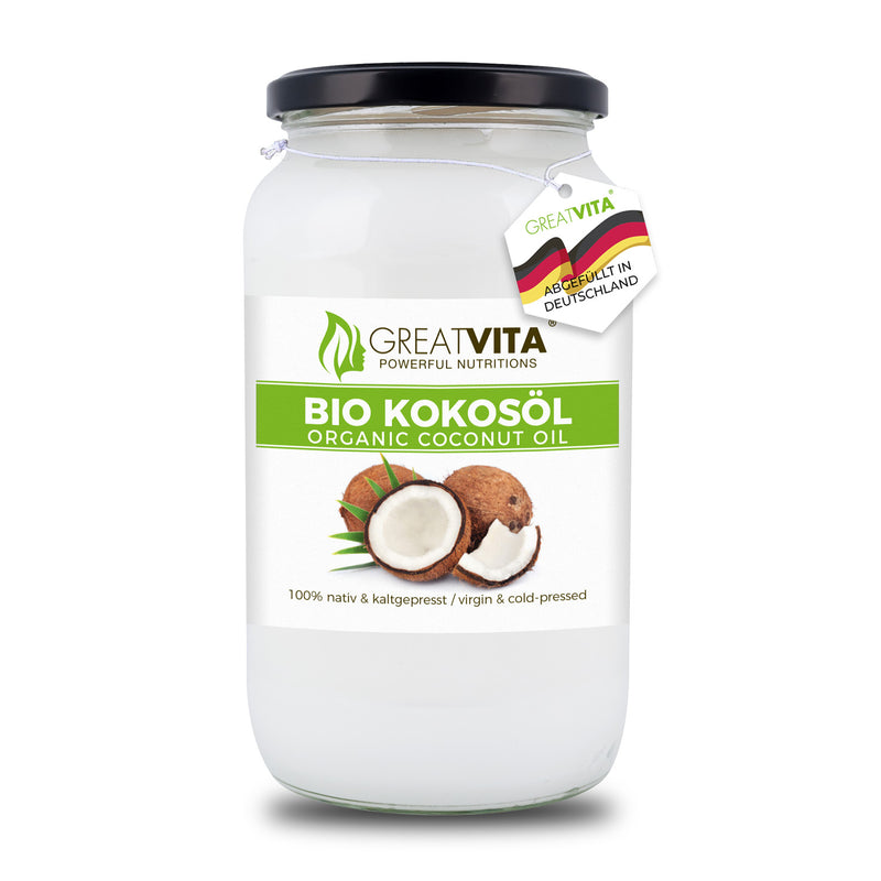 GreatVita Bio Kokosöl 1000ml, nativ &amp; kaltgepresst im Glas