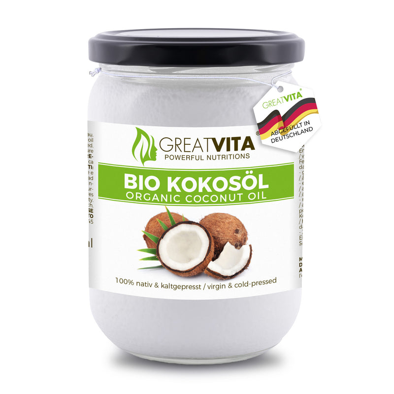 GreatVita Bio Kokosöl 500ml, nativ &amp; kaltgepresst im Glas