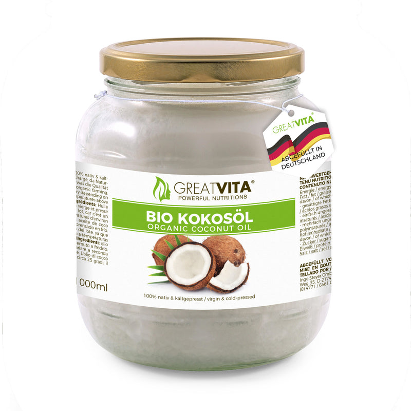 GreatVita Bio Kokosöl nativ &amp; kaltgepresst 1000 ml im Glas