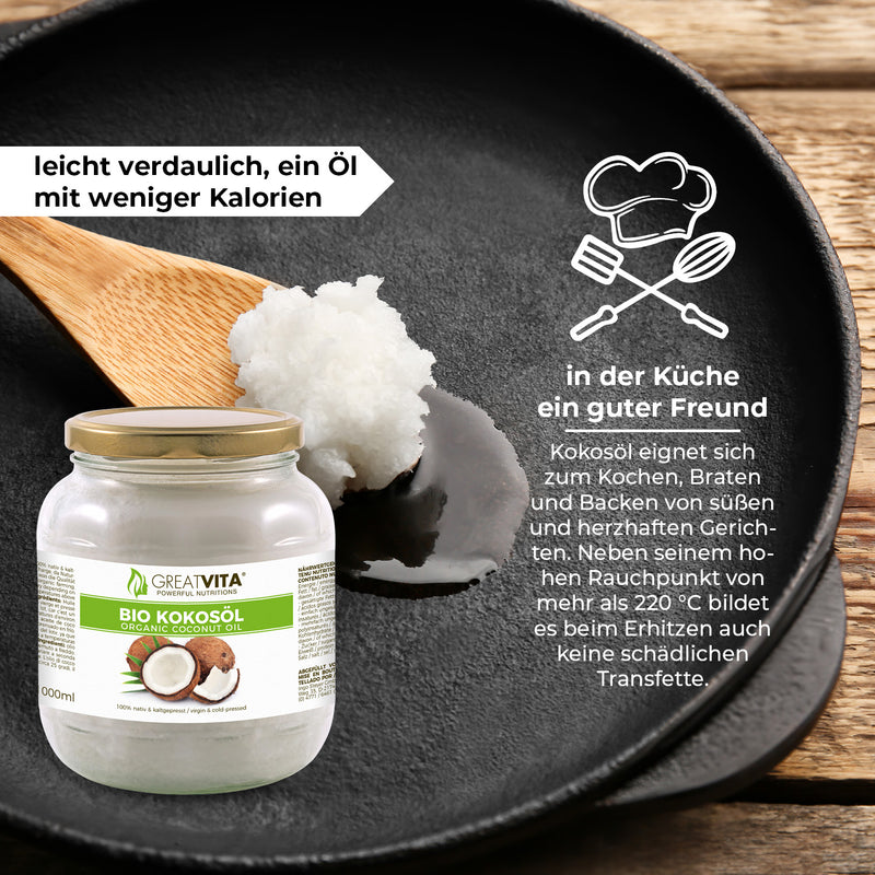 GreatVita Bio Kokosöl nativ &amp; kaltgepresst 1000 ml Küche