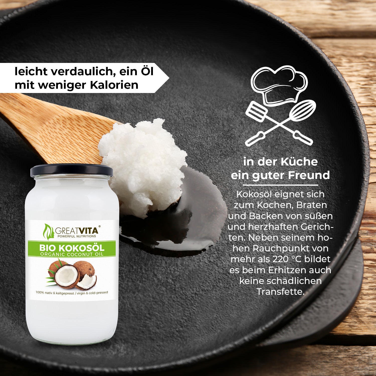 GreatVita Bio Kokosoel nativ und kaltgepresst 1000 ml kueche