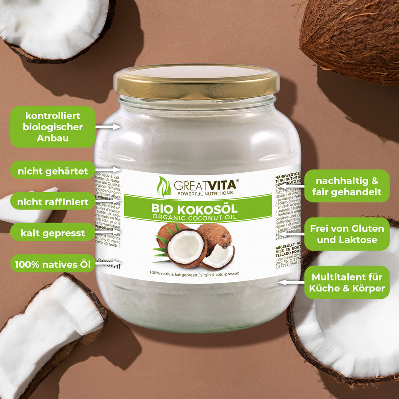 GreatVita Bio Kokosöl nativ &amp; kaltgepresst 1000 ml merkmale