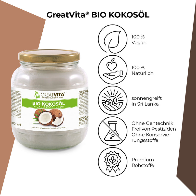 GreatVita Bio Kokosöl nativ &amp; kaltgepresst 1000 ml merkmale