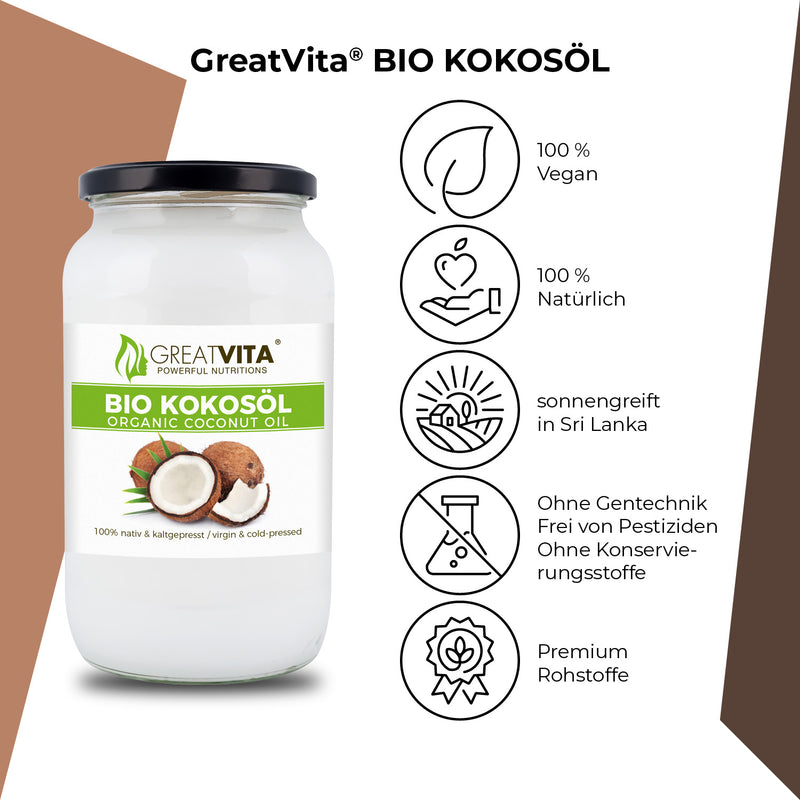 GreatVita Bio Kokosoel nativ und kaltgepresst 1000 ml merkmale