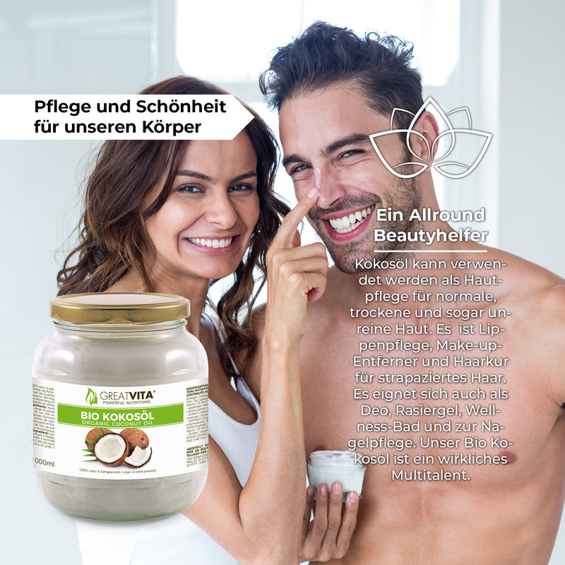 GreatVita Bio Kokosöl nativ &amp; kaltgepresst 1000 ml Multifunktionell