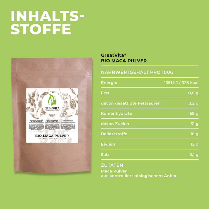 GreatVita Bio Maca Pulver 400g naehrwerte