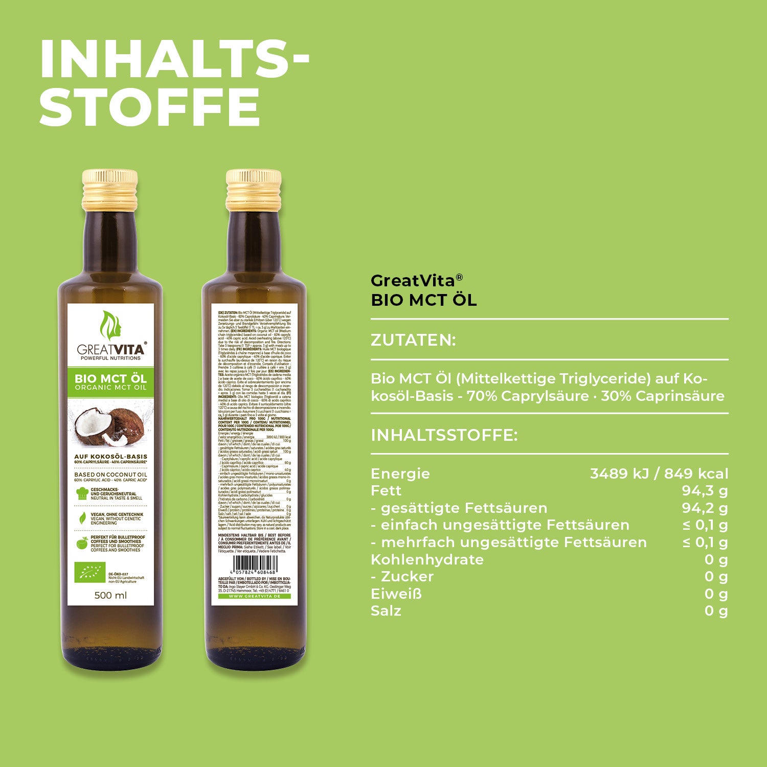 GreatVita Bio MCT Öl 500ml naehrwerte