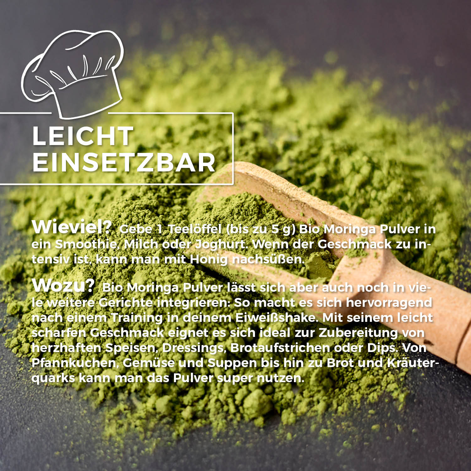 GreatVita Bio Moringa Pulver 400 g leicht einsetzar