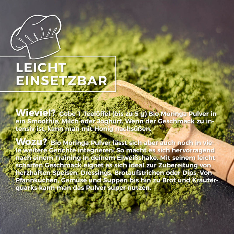GreatVita Bio Moringa Pulver 400 g leicht einsetzar