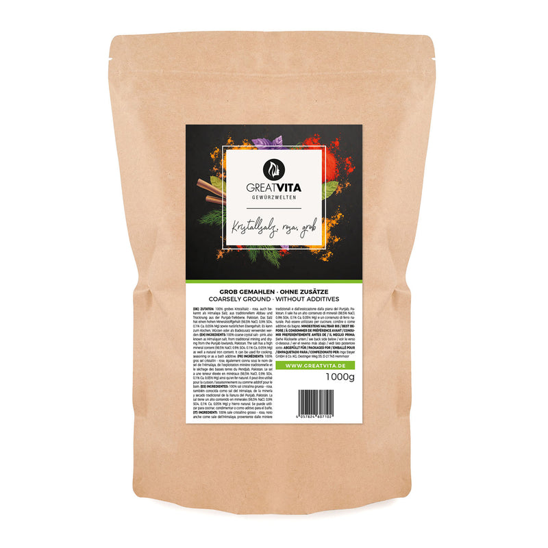 GreatVita Kristallsalz rosa grob 1000g im Beutel 