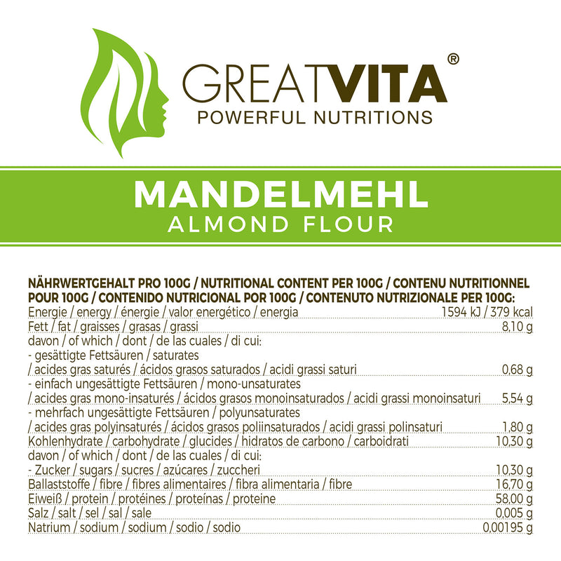 GreatVita Mandelmehl 400g naehrwerte