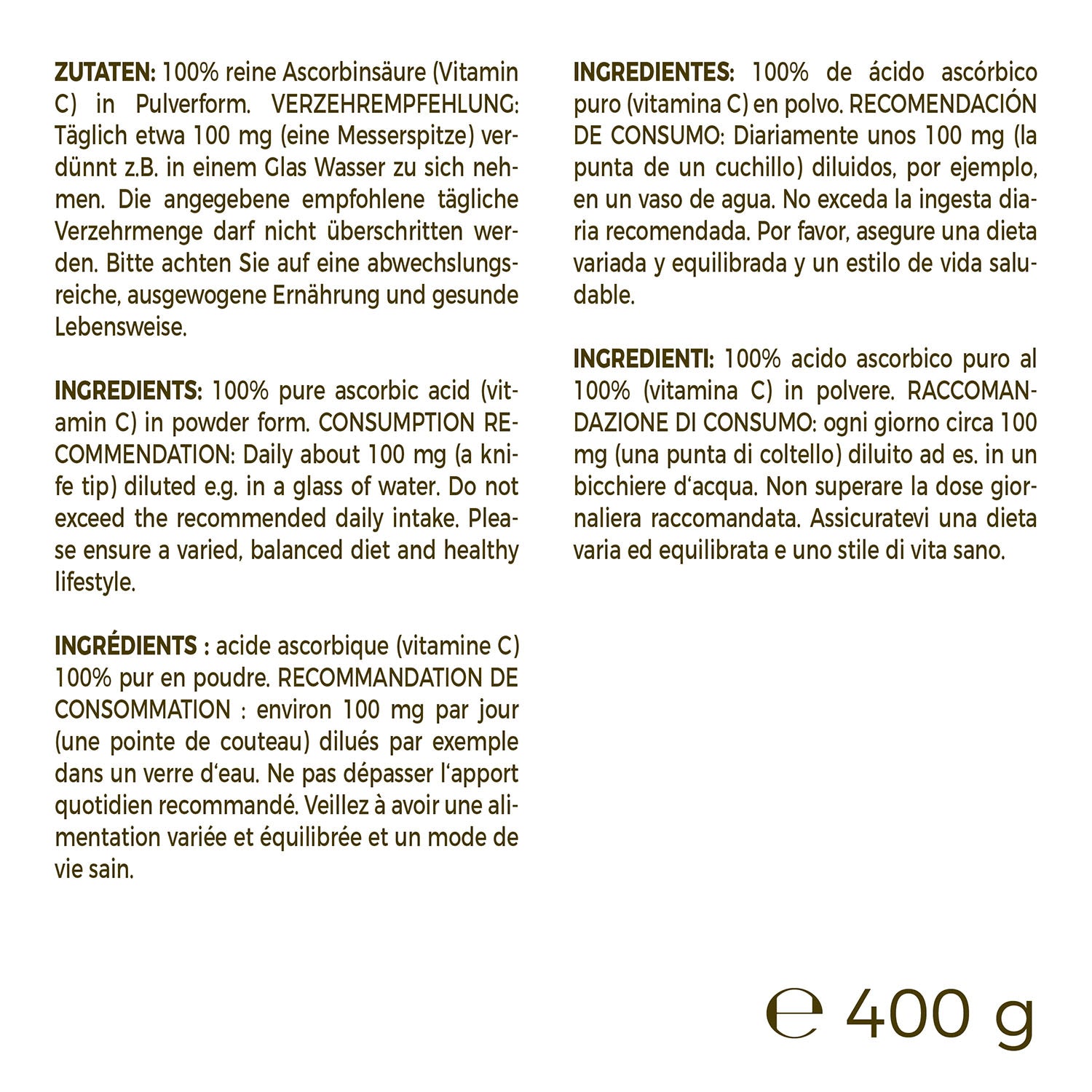 GreatVita Vitamin C 400g zutaten